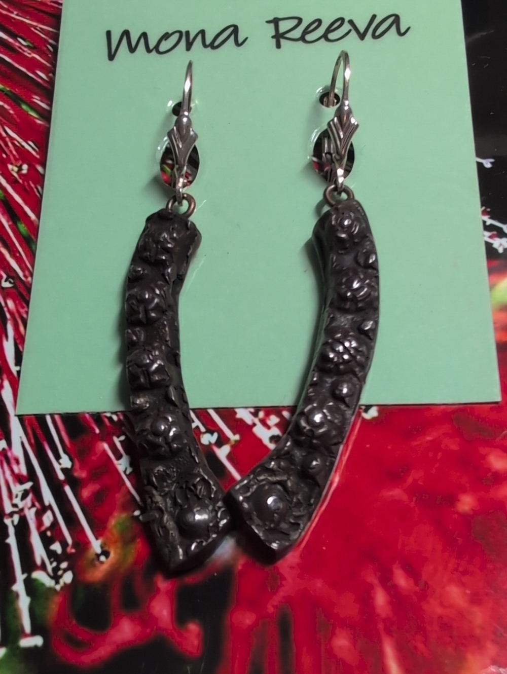 Hand Crafted Black Floral Drop Earrings